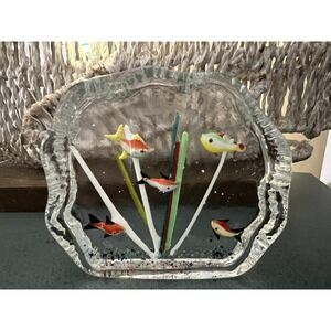Vintage Murano Style Art Glass Fish Aquarium Paperweight Five Fish Sculpture